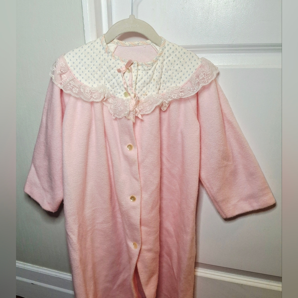 Vintage 80s Cozy Nightgown with Lace Collar (2T/3T)